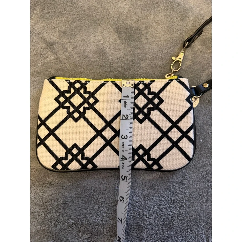Spartina 449 Island Wristlet Pouch Black White‎ Geometric Pattern Leather Trim